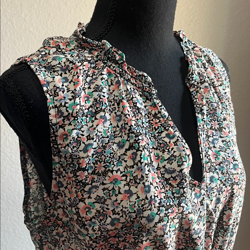 GAP Womens Floral Pattern Sleeveless Split Neck Mini Dress Ruffle Sz L Casual - Picture 10 of 10